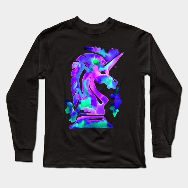 Chess Knight Unicorn Purple Long Sleeve T-Shirt by ZeichenbloQ